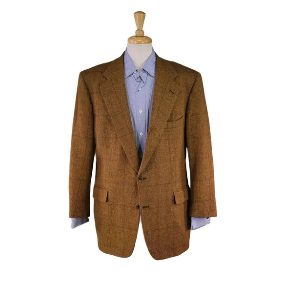 Adrian Jules x Francesco Atlanta Golden Brown Tweed Windowpane 2-Btyn Blazer 46R - Picture 1 of 9